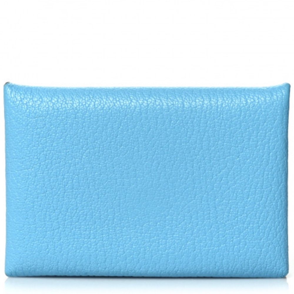 HERMES Chevre Mysore Verso Calvi Card Case Celeste Kraft